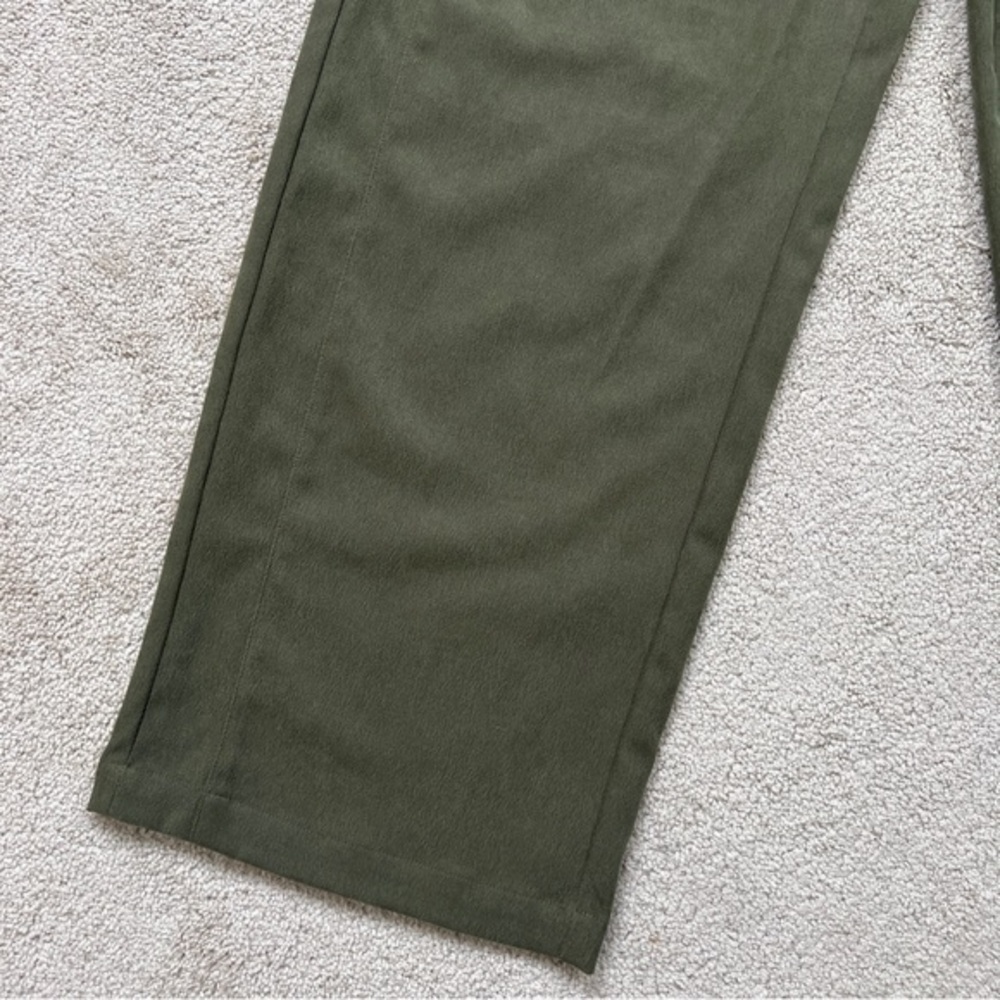 Zara Textured Faux Suede Wide Leg Pants Green Dark Khaki 8372/245/507 Sz XL - Picture 6 of 10